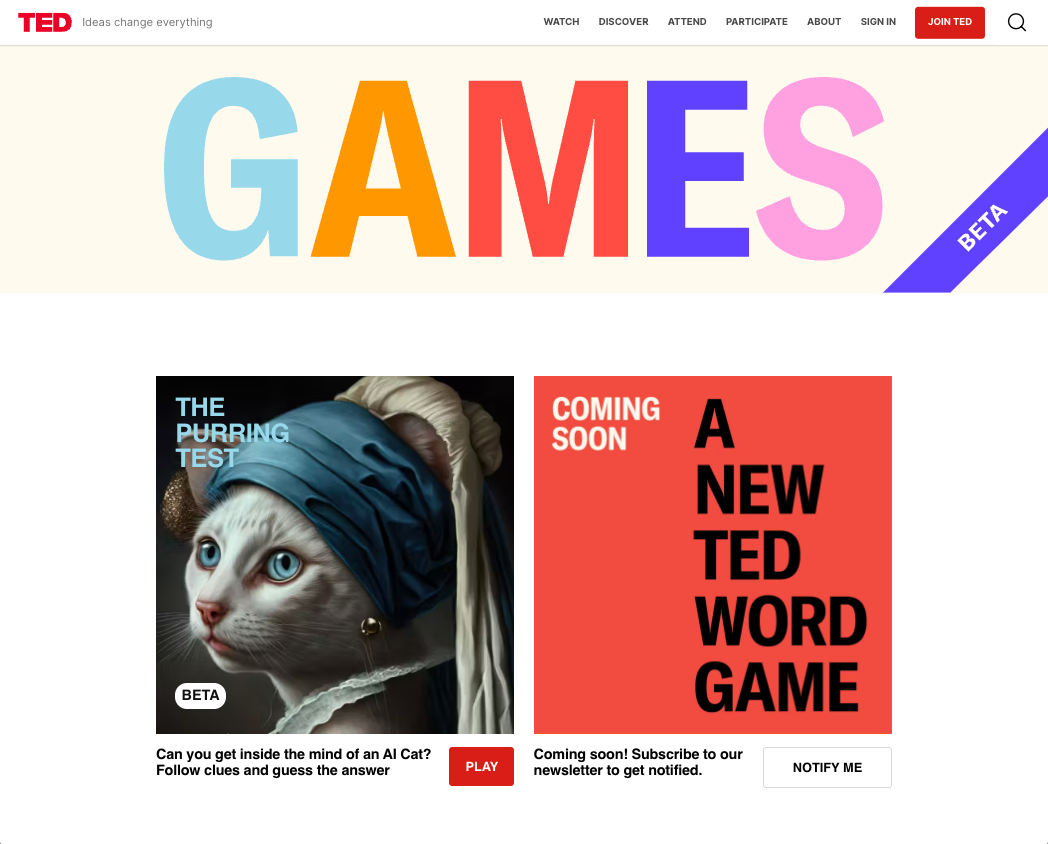 A secret project revealed: Play “The Purring Test” and join the TED Games beta